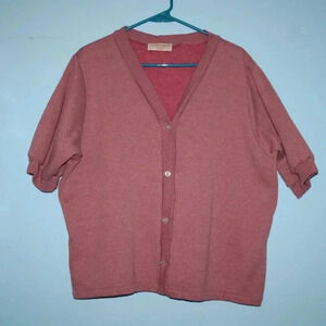 The Vermont Country Store Vintage Button Front Sweatshirt Cardigan XL Dusty Rose